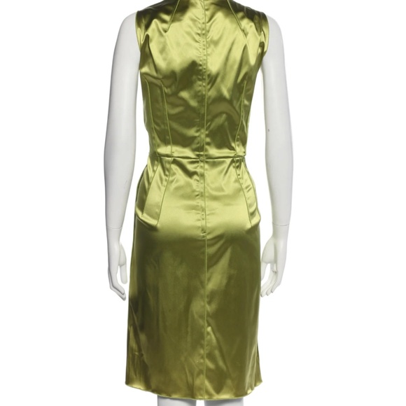 Dolce and Gabbana Vintage Chartreuse Green Satin Sheath Dress Size 6 - Picture 4 of 4